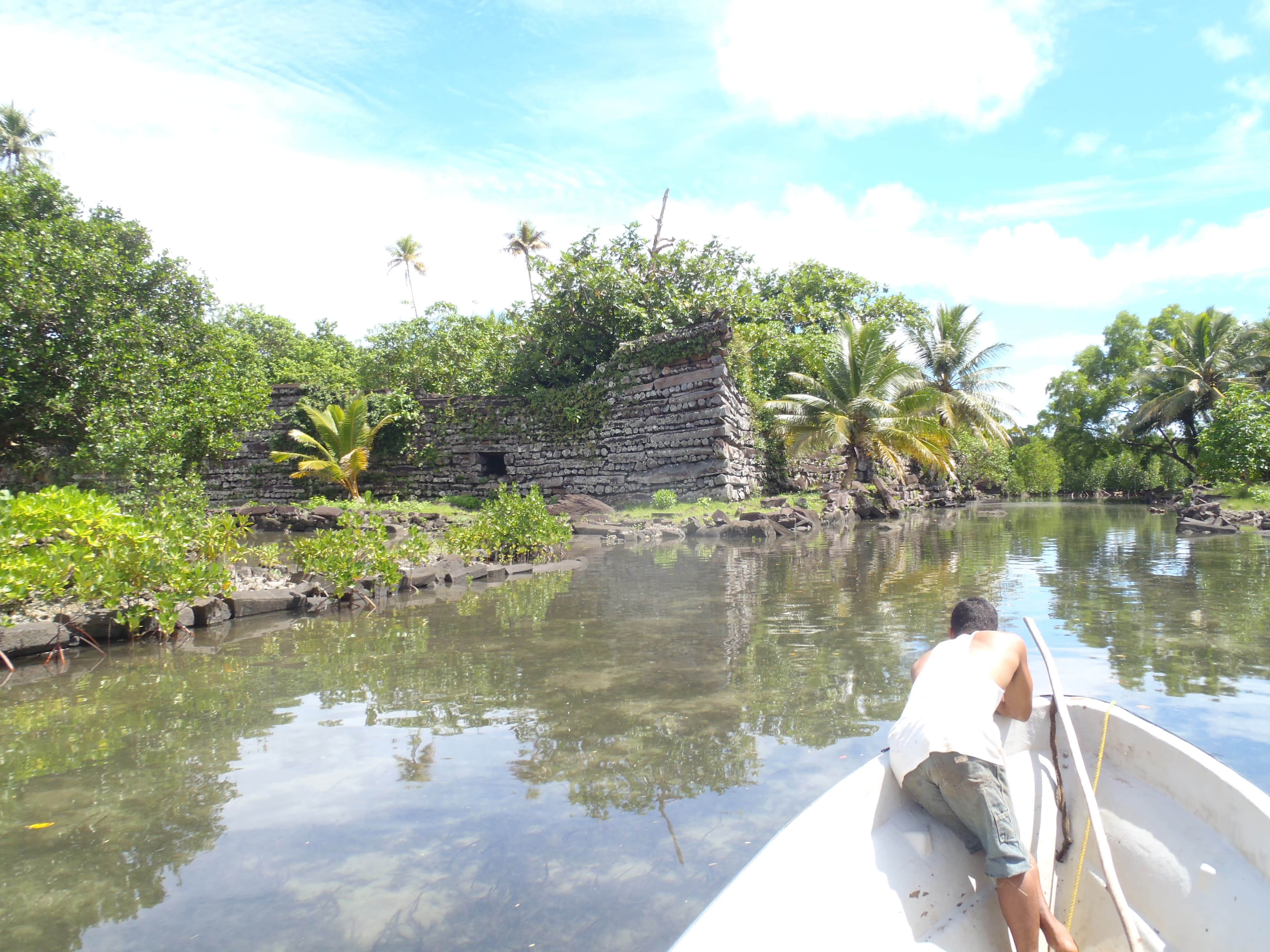 Walls of stacked columnar basalt at the Nan Madol ruins on Pohnpei, Micronesia